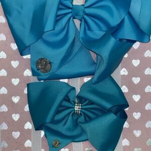 Teal Hair Bows with Embellishments